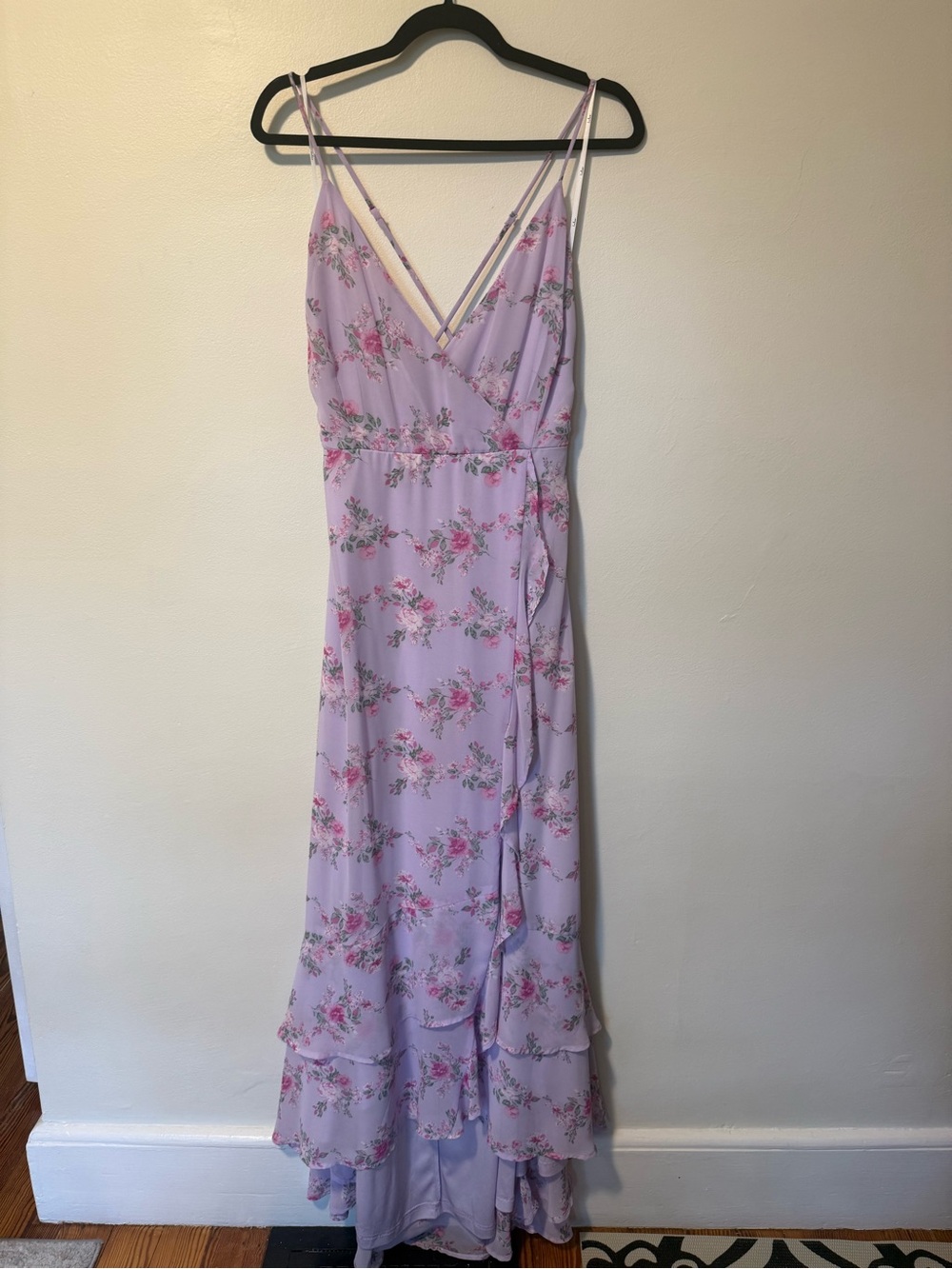 Lulus Women’s Purple Floral Wrap Maxi Dress With Open Tie Back GUC